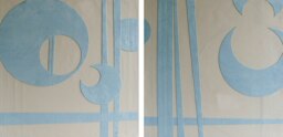 Suede Leather Canvas Set of 2 Square Blue & Cream Prints Blue