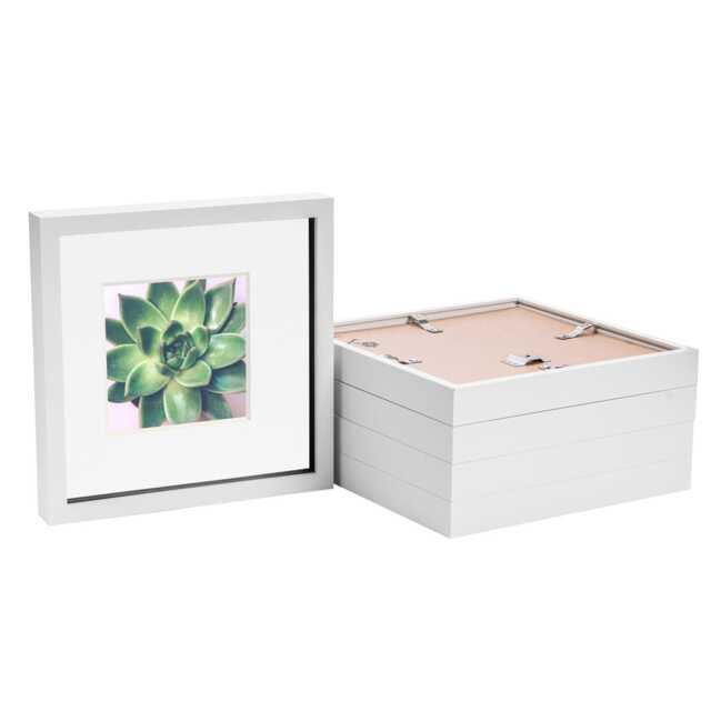 "Nicola Spring 10 x 10"" Photo Frames - White/White Mount - 3D Picture Frame Box Portrait Display Case (53 x 53cm) Set of 5"