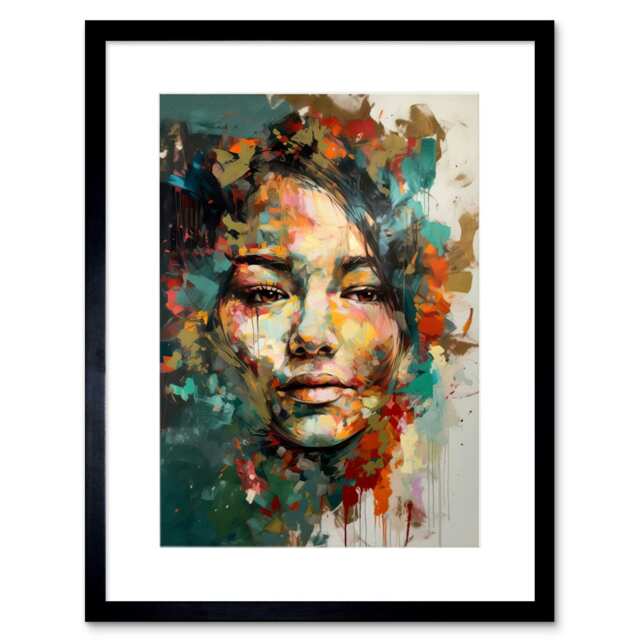 "Sad Young Woman Face Beauty Portrait 9x7"" Black Framed Wall Art Print"