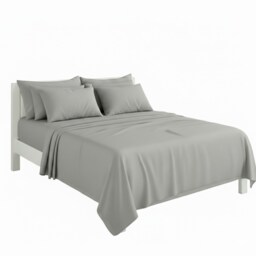 Plain Poly Cotton Easy Care Fitted Flat Sheet Matching Pillowcases Set Silver Double