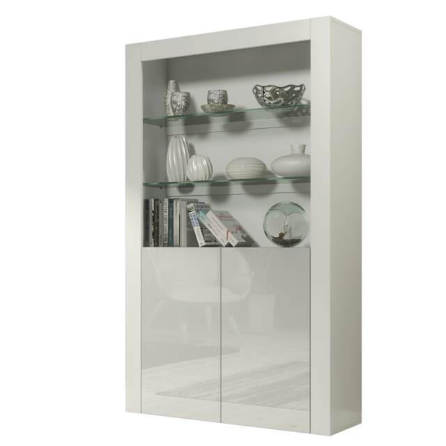 Modern Display Cabinet with Glass Shelves White