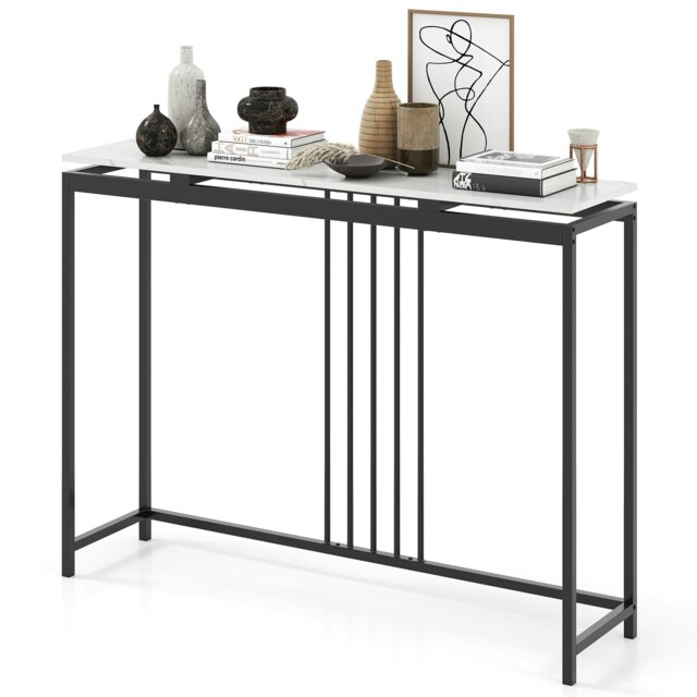 COSTWAY 120cm Console Table Faux Marble Sofa Side End Table White Black