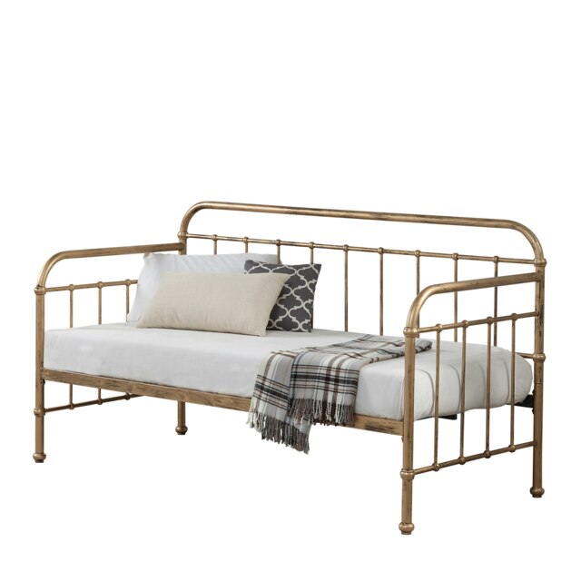 Ickleford Industrial Living Room Bedroom Brass Metal Day Bed Frame (Single)