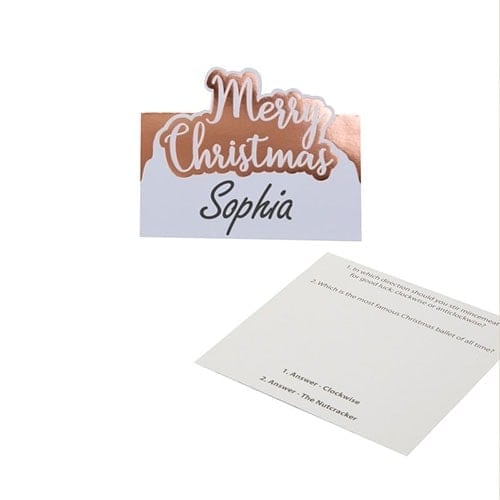 Foil Rose Gold & White Dots Merry Christmas Trivia Place Cards - Pack of 10