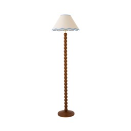 ValueLights Bobble Walnut Floor Lamp Blue Trim Scallop Shade Brown Blue