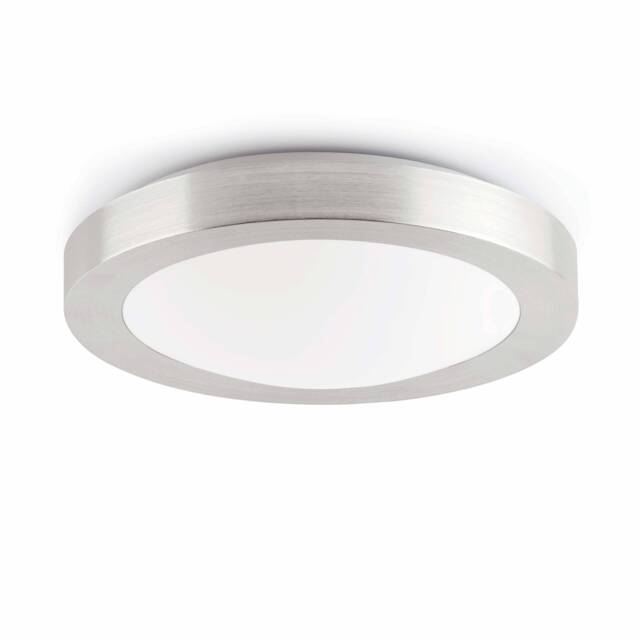 Logos 1 Light Small Round Bathroom Flush Ceiling Light Aluminium, White IP44, E27