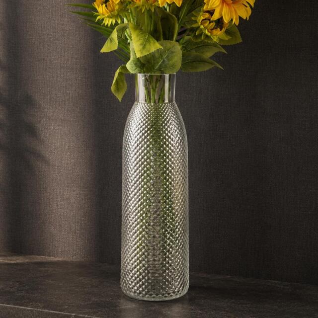 50cm Smoke Grey Diamond Tall Glass Vase