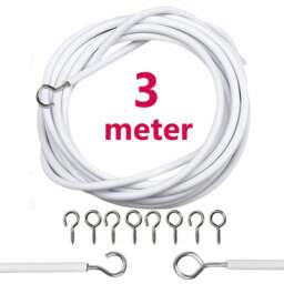 3 Meter White Net Curtain Wire Hanging Kit with 6 Hooks and 6 Eyes Flexible Durable Tension Cable for Voiles and Wardrobe Doors