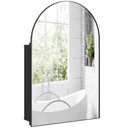 HOMCOM Bathroom Mirror Cabinet with Mirror Arched Wall Cabinet Black Black Black 50 x 12 x 76 cm