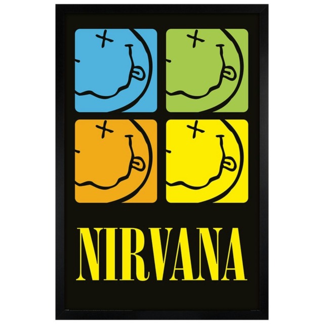 Black Wooden Framed Nirvana (Happy Face Squares) Maxi Poster Multi