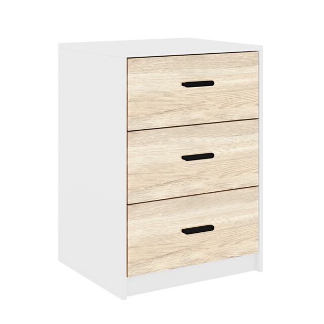 White 3-Drawer Bedside Table White Accent Colour: Oak 1