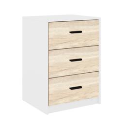 White 3-Drawer Bedside Table White Accent Colour: Oak 1