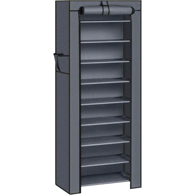 10-Tier Shoe Storage Cabinet with Fabric Cover, Freestanding Shoe Organiser for Hallway and Closet, Grey