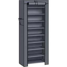 10-Tier Shoe Storage Cabinet with Fabric Cover, Freestanding Shoe Organiser for Hallway and Closet, Grey