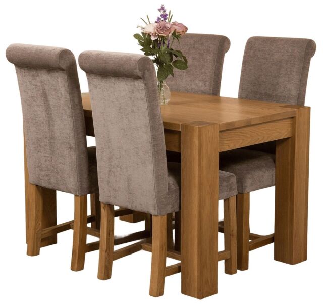 Kuba 125x80cm Chunky Oak Small Dining Table and 4 Washington Fabric Chairs Grey Grey