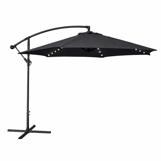 JSH 3m Hanging Banana Cantilever Parasol with LED Lights - Black