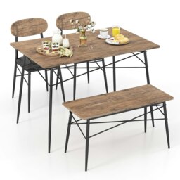 COSTWAY 4 Pcs Dining Table Set Kitchen Table w/ Bench Brown 4