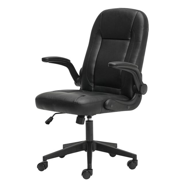 Ergonomic Office Computer Chair PU Leather Swivel Recliner with Flip-Up Armrests