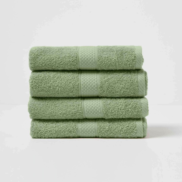 Homescapes Turkish Cotton Hand Towel Set of 4 - Sage Green Green Hand towel 4