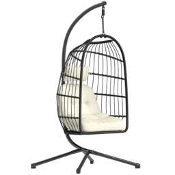 Outsunny Hanging Egg Chair, Outdoor Swing Chair with Stand, Black/Cream Black Black/Cream White One Size