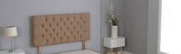 "Brown Linen Studded Chesterfield Headboard Brown 4FT Small Double 20""inch Headboard"