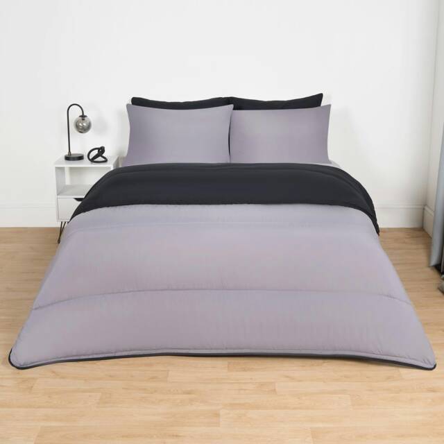 OHS Coverless Reversible 10.5 Tog Duvet And Pillowcase Bedding Set, King - Black/Grey Multi Black and Grey King
