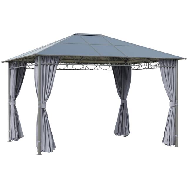 Outsunny 3 x 3.6(m) Hardtop Gazebo for Patio w/ Polycarbonate Curtains Grey Dark Grey 3.6L x 3W x 2.65H m