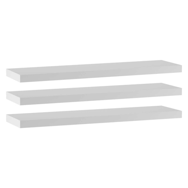 Floating Wooden Wall Shelves - 90x23.5cm White White & Set of 3 3