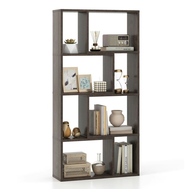 COSTWAY 5-Tier Geometric Bookshelf Bookcase Organizer Grey Grey