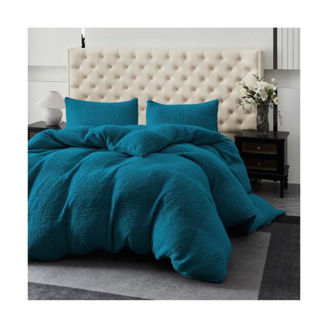 Ezysleep Winter Soft Teddy Fleece Fabric Duvet Set Warm And Cosy Bedding Blue Teal