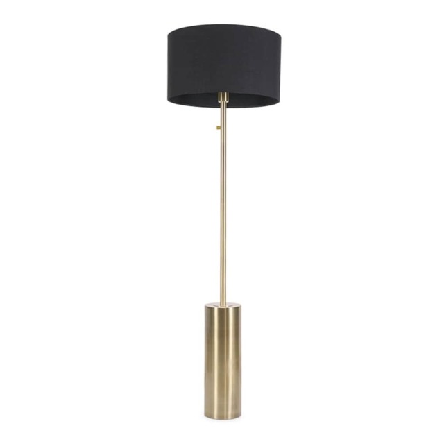 ValueLights Lexy Antique Brass Dimmable Floor Lamp Black Shade and Bulb