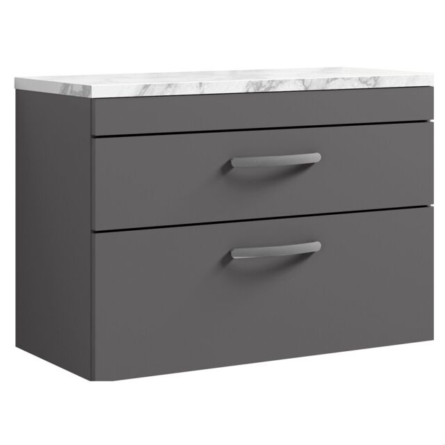 Balterley Millwich Contemporary 2 Drawer Wall Hung Vanity Unit with Laminate Carrara Marble Worktop, 800mm