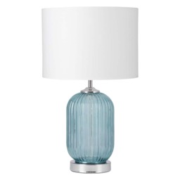 Turquoise Ribbed Glass Lamp with White Shade Chrome White Large 1