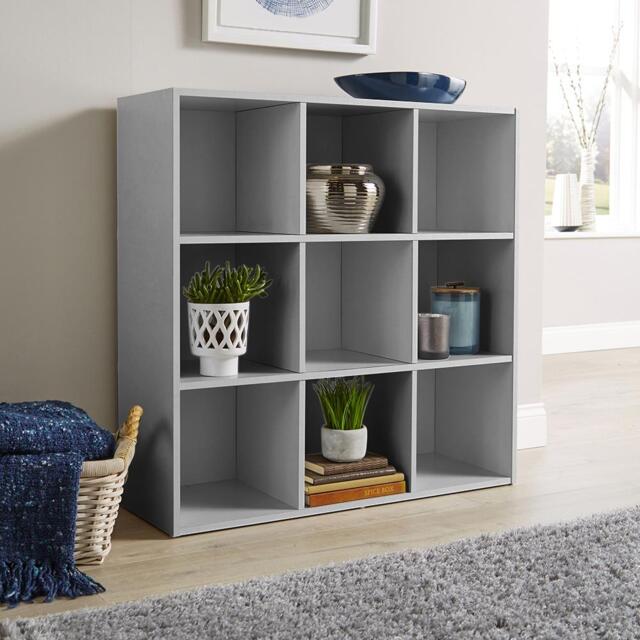 Storage Cube 9 Shelf Bookcase Wooden Display Unit Organiser Grey