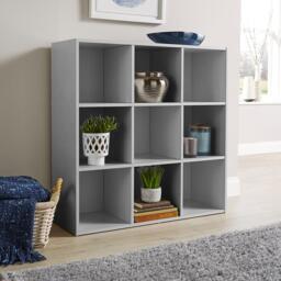 Storage Cube 9 Shelf Bookcase Wooden Display Unit Organiser Grey