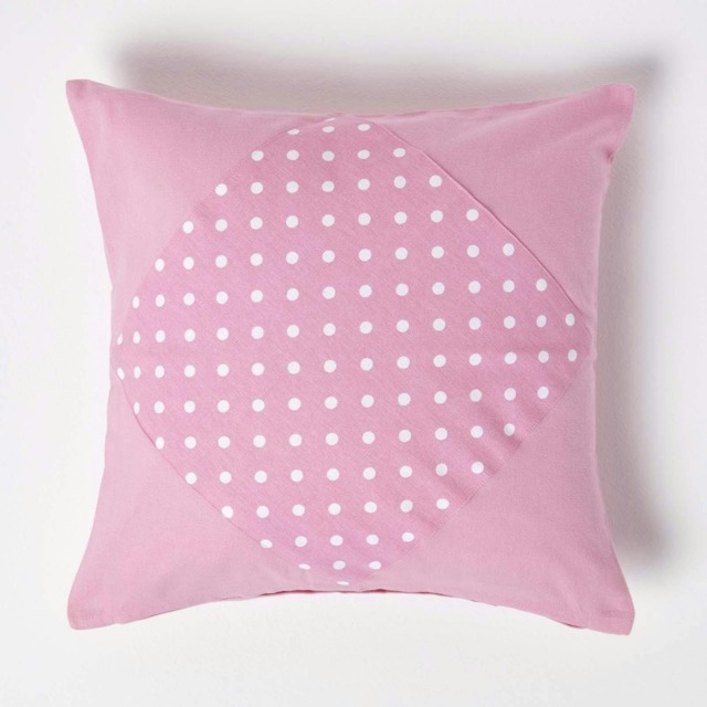 Homescapes Cotton Plain Pink and Polka Dots Cushion Cover - 45 x 45 cm Pink Pink 45 x 45 cm