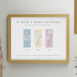 Personalised Birth Flower Family of 3 Oak Framed Print Brown One Size