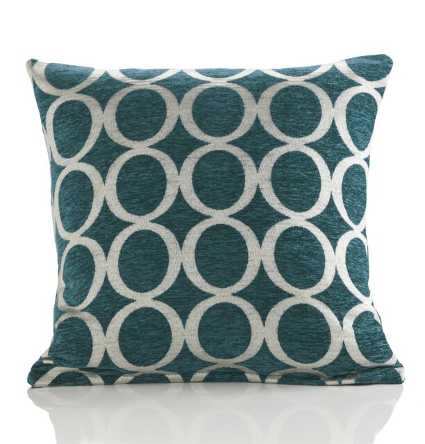 Geometric O Chenille 45cm x 45cm Teal Cushion Set of 4 Blue Cream 45cm x 45cm x 10cm 4