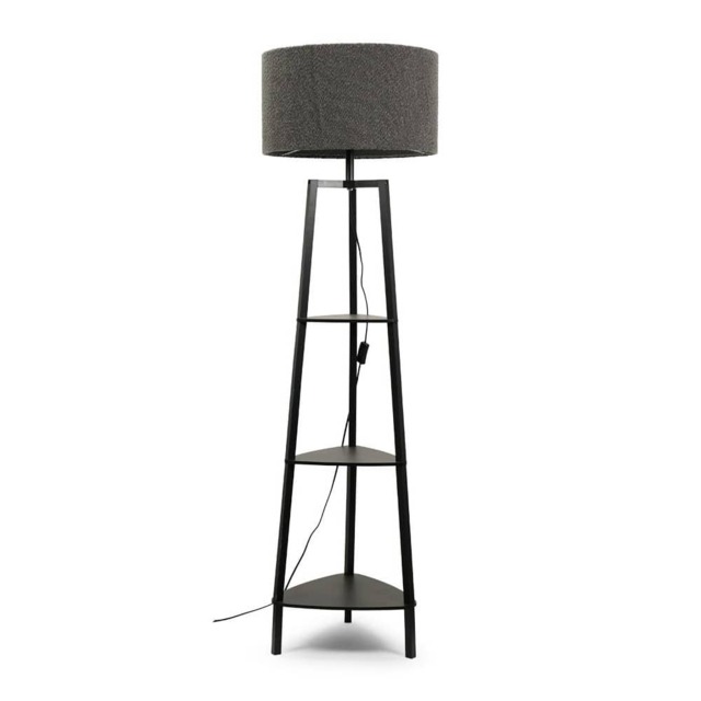 ValueLights Hiru Black 3 Tier Shelf Floor Lamp Charcoal Shade and Bulb