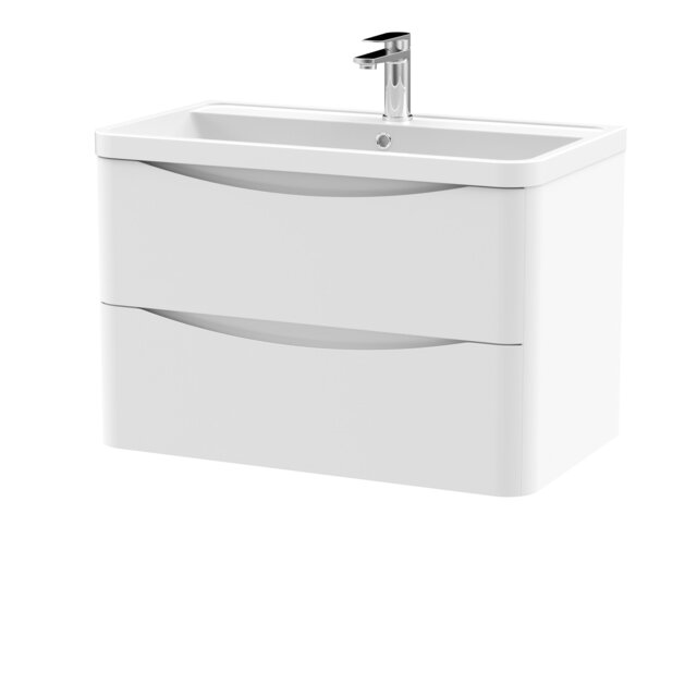 Balterley Arch Contemporary Bathroom Wall Hung 2 Drawer Vanity & Polymarble Basin White Satin White