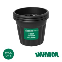 Wham Vista 3 x 50cm Round Plastic Garden Planters Black Slate/Black