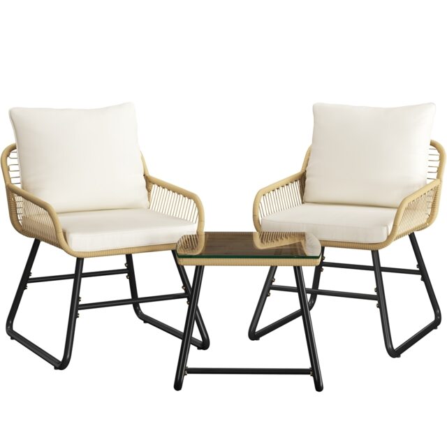 Yaheetech 3-Piece Patio Bistro Set-Tan&Cream Multi Tan/Cream