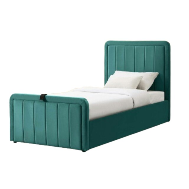 3ft Single Brushed Velvet Ottoman Bed Frame In Green