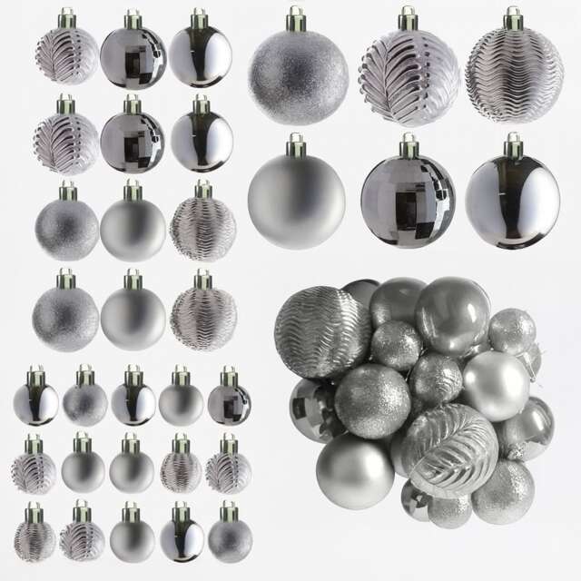 Christmas Tree Ornaments Baubles Set Silver Silver