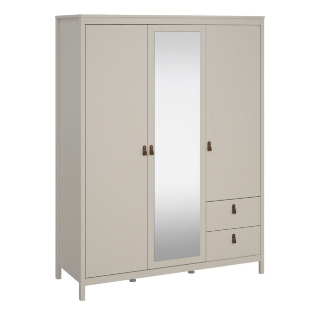 Barcelona Wardrobe with 2 Doors + 1 Mirror Door + 2 Drawers in Cashmere Cream W 150 x H 199 x D 58.4 cm
