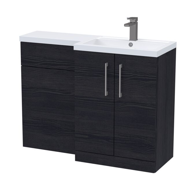 Balterley Right-Hand Bathroom Vanity and WC Unit Combination with Basin, with Handles Black Black Woodgrain