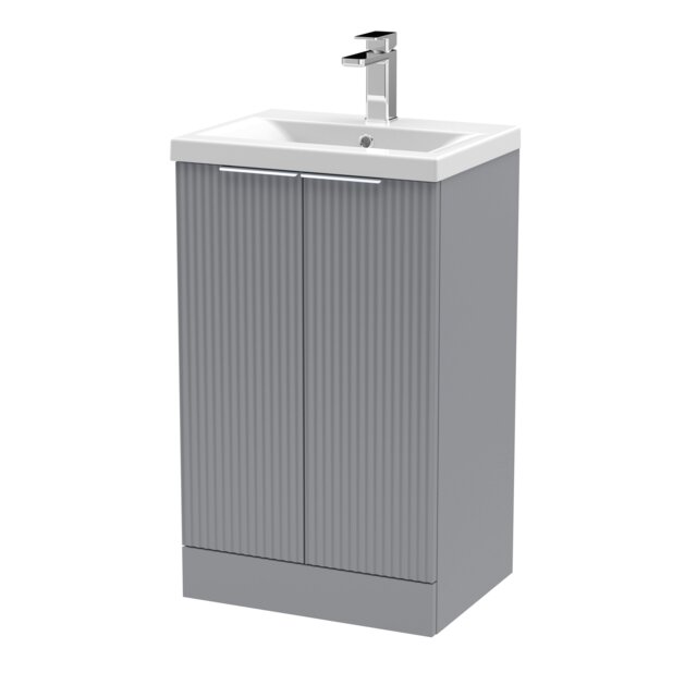 Balterley Fluted Front Floor Standing 2 Door Vanity Basin Unit with Ceramic Basin Grey Satin Grey