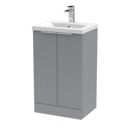 Balterley Fluted Front Floor Standing 2 Door Vanity Basin Unit with Ceramic Basin Grey Satin Grey