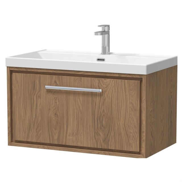 Balterley Longnor 1 Drawer Wall Hung Vanity Unit with 1 Tap Hole Thin Edge Basin, Antique Oak, 800mm
