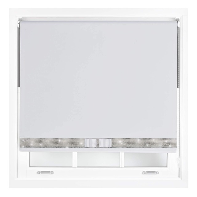 FURNISHED Blackout Roller Blinds with Diamante Trim and Bow Cut to Size White White (W) 150cm x (L) 210cm